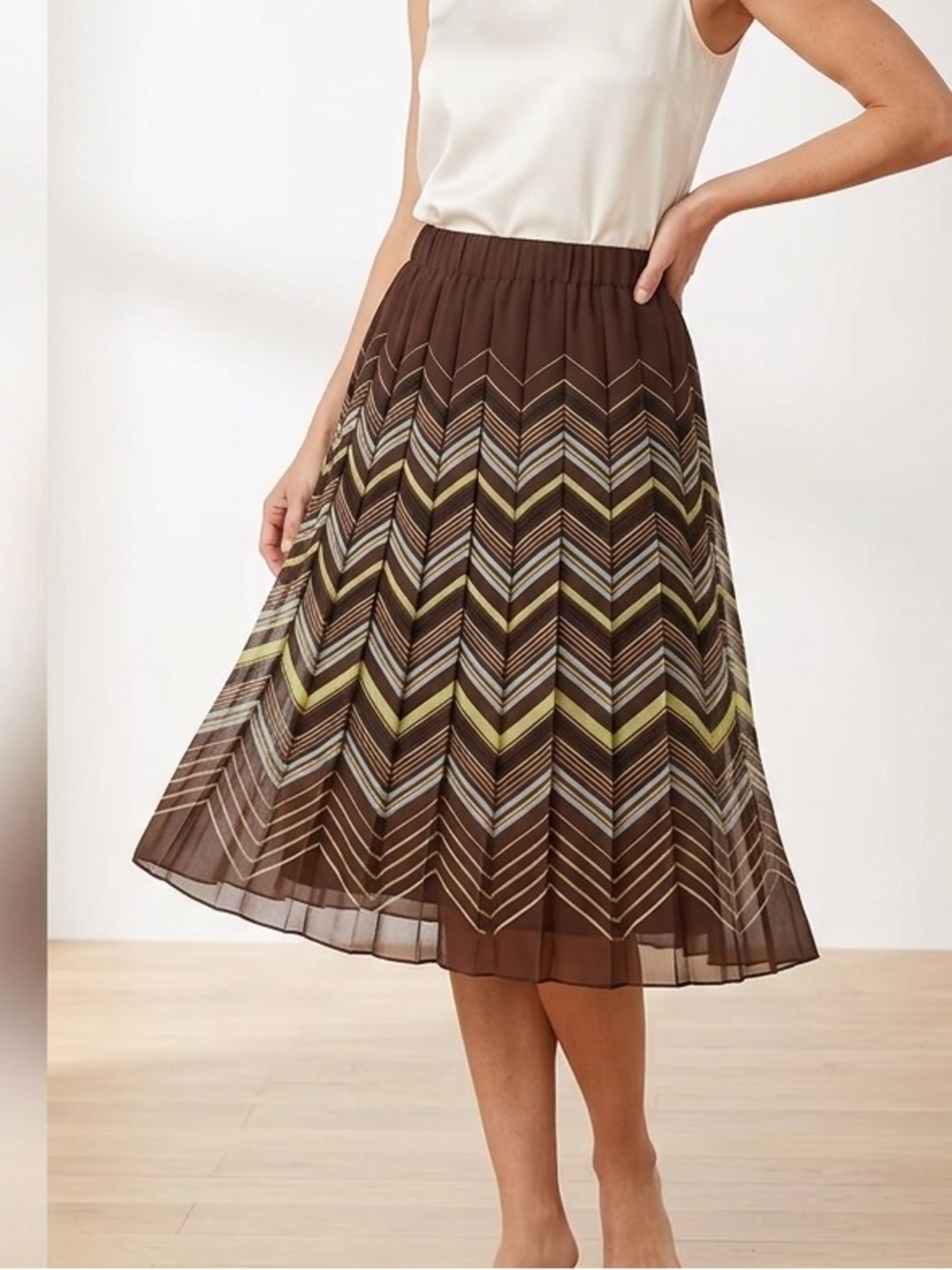 Harolds 100% Silk Skirt Sz 6 A-Line Colorful Elegant Pleated Striped Summer